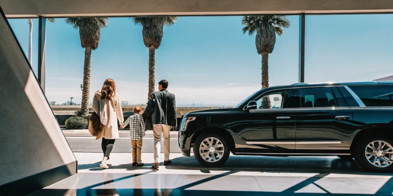 Family preparing for an airport transfer in a spacious SUV