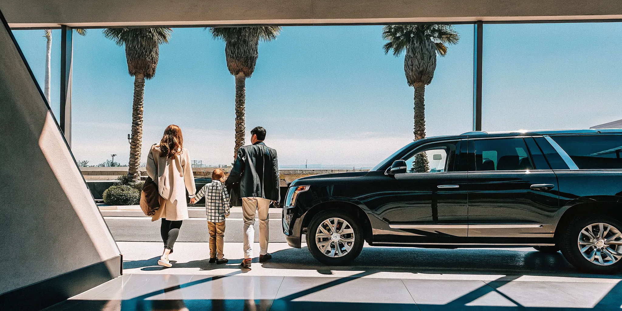 Family preparing for an airport transfer in a spacious SUV