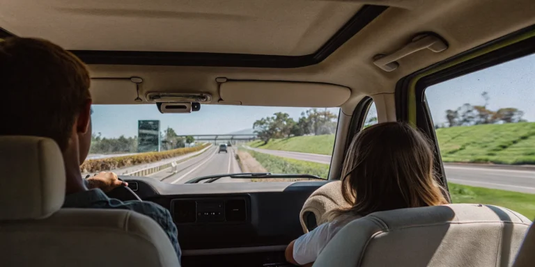 Family vehicle driving on a Southern California freeway toward Disneyland