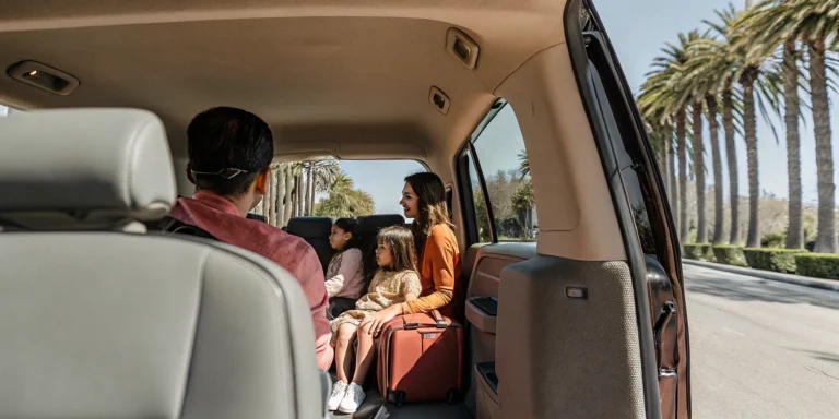 Private shuttle van with family luggage at LAX airport