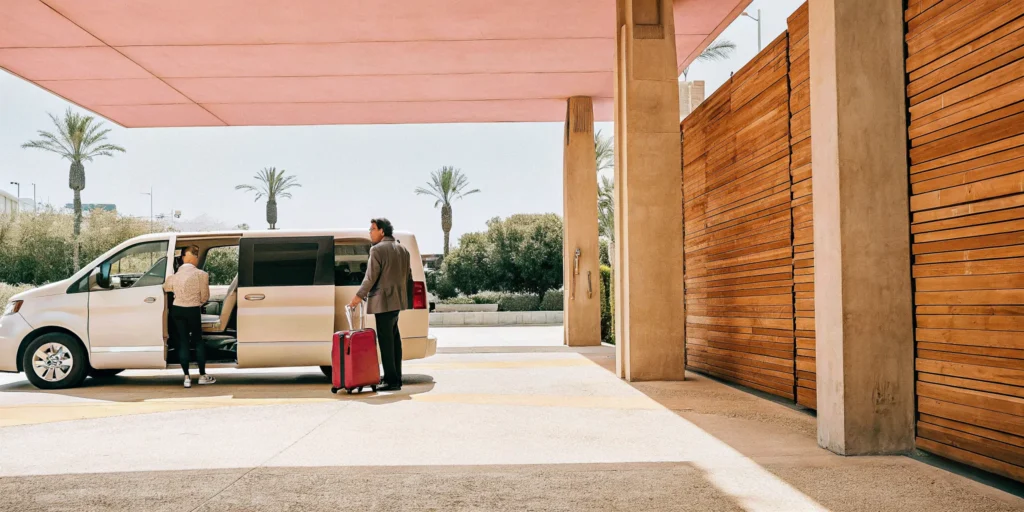 Private airport shuttle van providing door-to-door transportation service near LAX