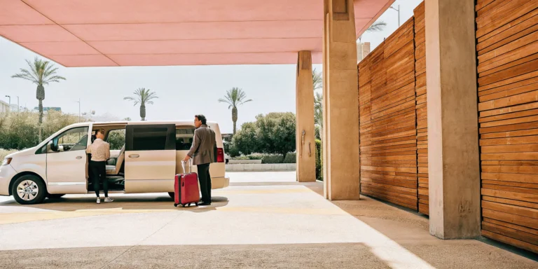 Private airport shuttle van providing door-to-door transportation service near LAX