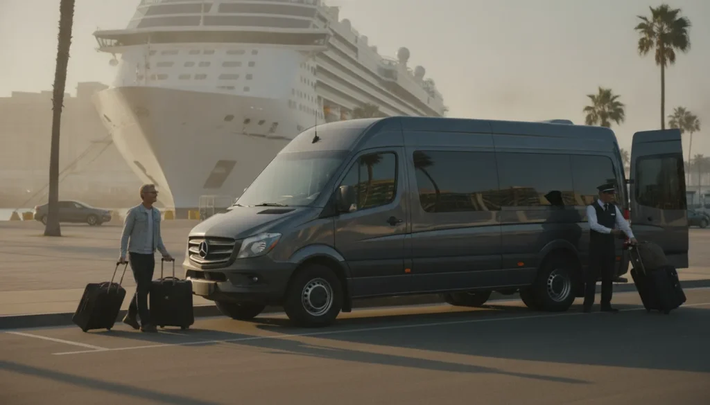 Private shuttle van arriving at the San Pedro World Cruise Center