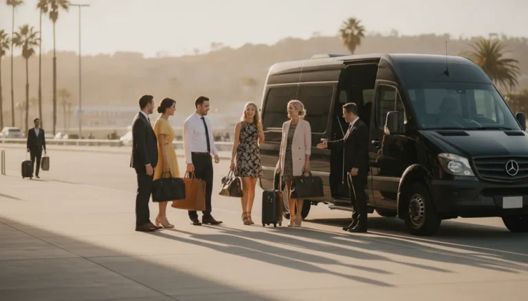 Wedding guests with luggage preparing for a private airport transfer at LAX