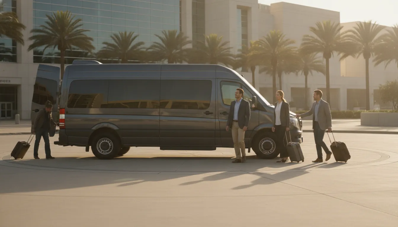 Private LAX to Anaheim Convention Center shuttle with corporate travelers and luggage