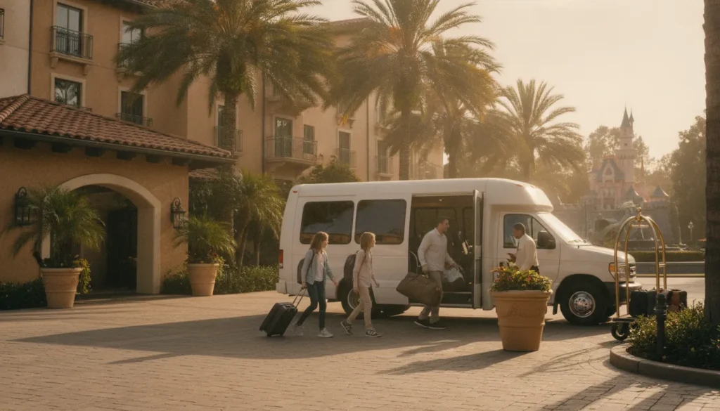 Private van arriving at a Disneyland-area hotel in Anaheim