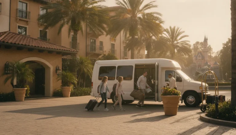 Private van arriving at a Disneyland-area hotel in Anaheim