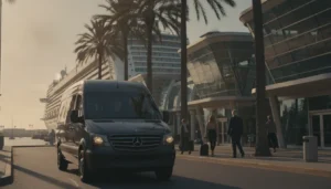 Private shuttle near a Los Angeles cruise terminal