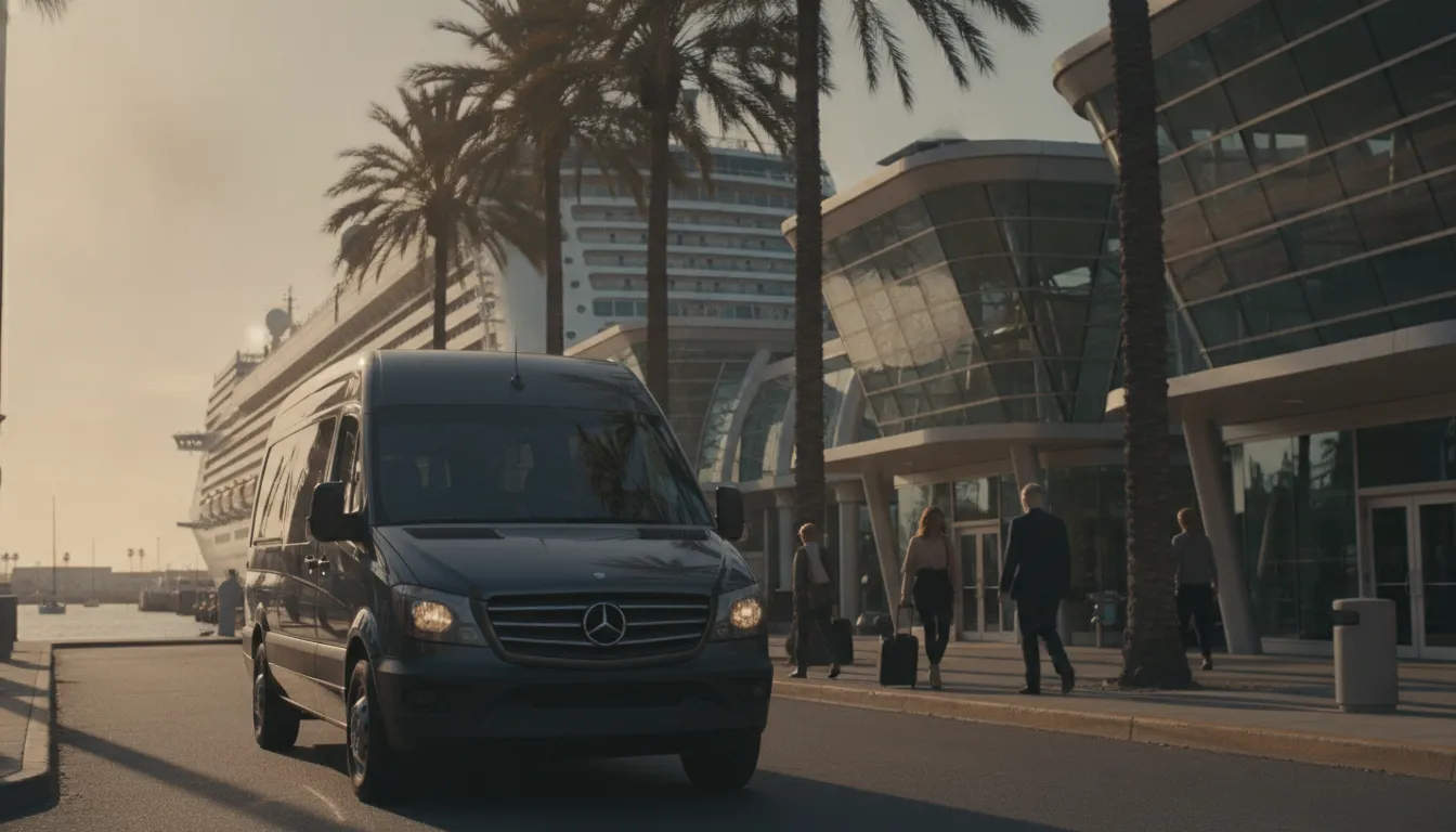 Private shuttle near a Los Angeles cruise terminal