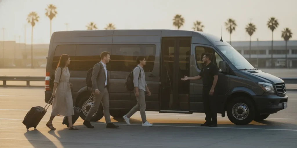 Private passenger van ready for an airport pickup in Los Angeles