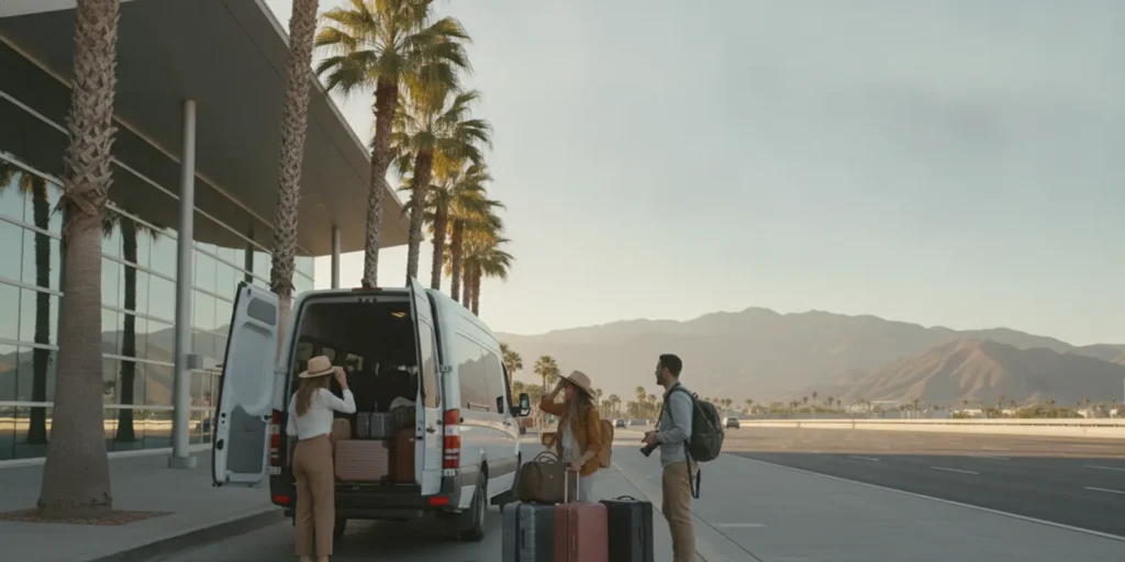 Private passenger van ready for a Palm Springs-bound airport transfer