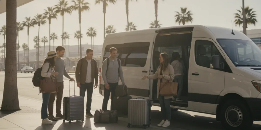 Private passenger van prepared for an airport transfer in Southern California