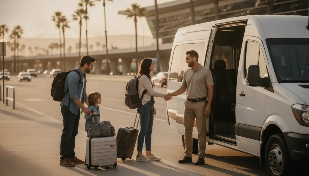 Family planning LAX to San Diego travel beside a private van