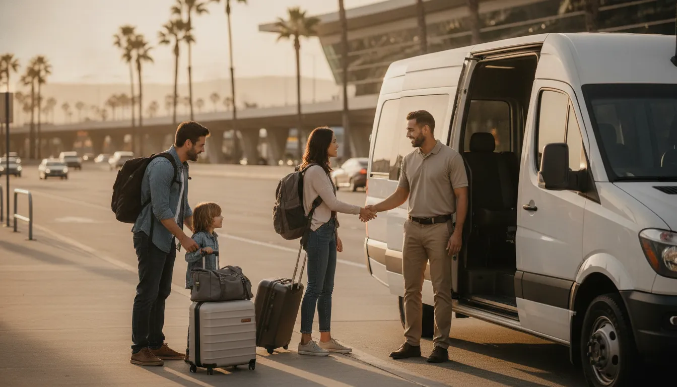 Family planning LAX to San Diego travel beside a private van
