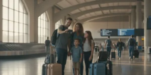 Travelers collecting luggage after an early arrival at Los Angeles International Airport
